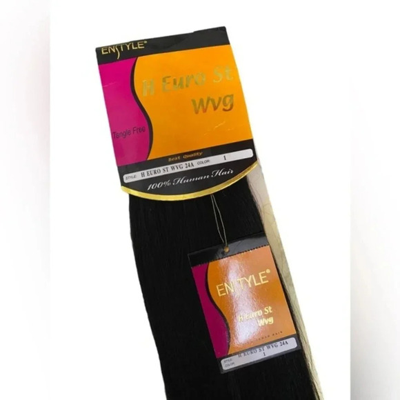 Human hair blended Synthetic hair extensions 24” 1B black - Picture 2 of 4